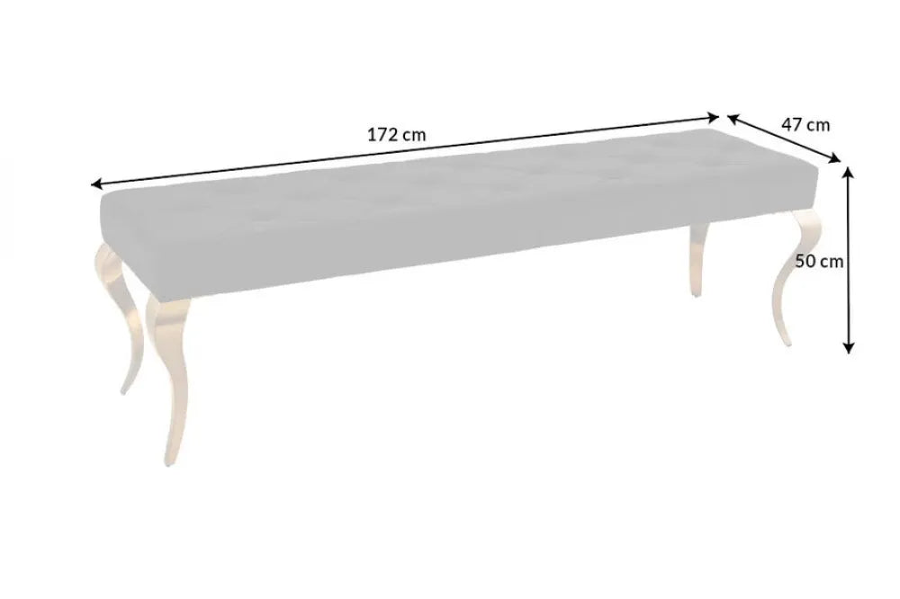 Bancheta din Otel inoxidabil Auriu si Catifea Negru H50xL172cm Modern Barock