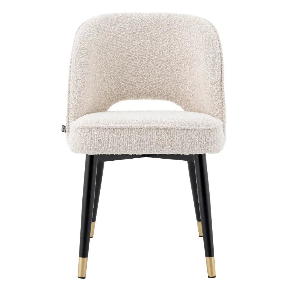 Set 2 scaune tapitat cu Stofa boucle Crem cu picioare din Metal Negru/Auriu H84xL53xA56cm Cliff Eichholtz