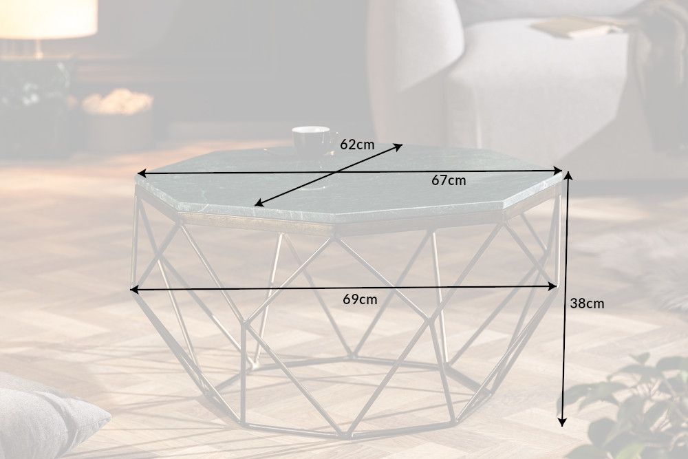 Masuta de cafea Hexagonala din Marmura si Metal Verde/Auriu antichizat L69xH38cm Diamond