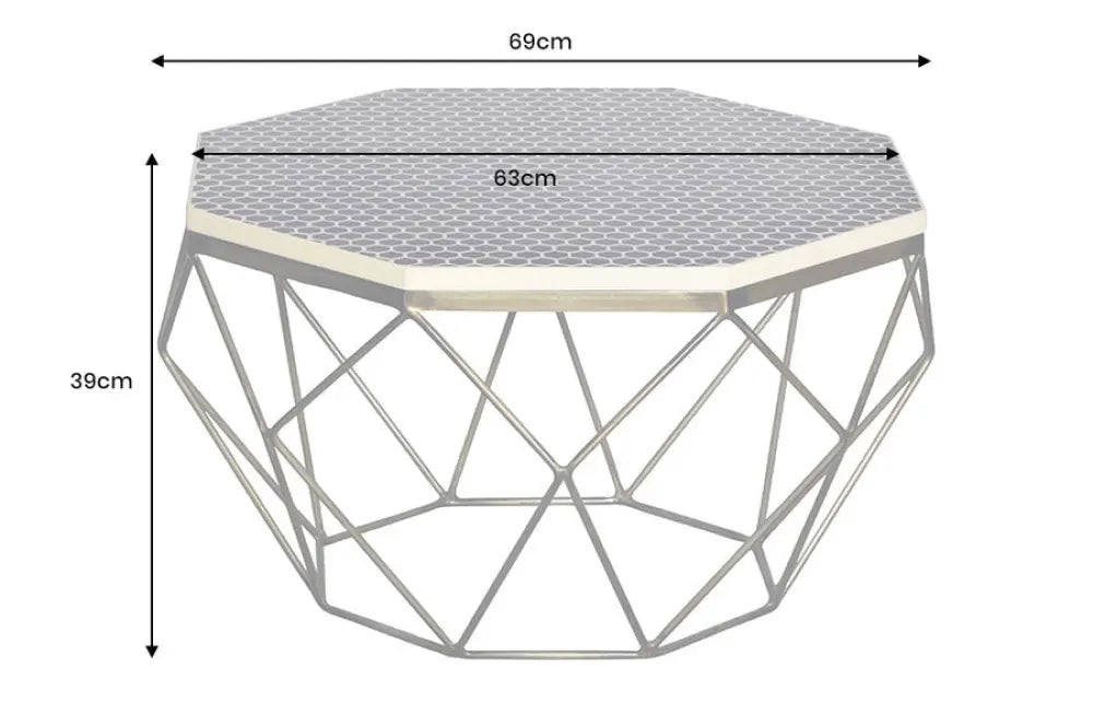 Masuta de cafea din Polirasina/Oase Negru/Alb si Metal Alama L69xH39cm Diamond bone inlay