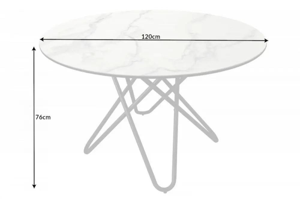 Masa Rotunda de 4 persoane din Ceramica Alb si Metal Negru D120xH76cm Circular