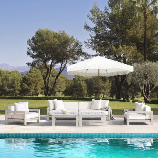 Canapea de exterior din Metal Bej si Stofa Alb H72xL273.5cm Cap-Antibes Eichholtz