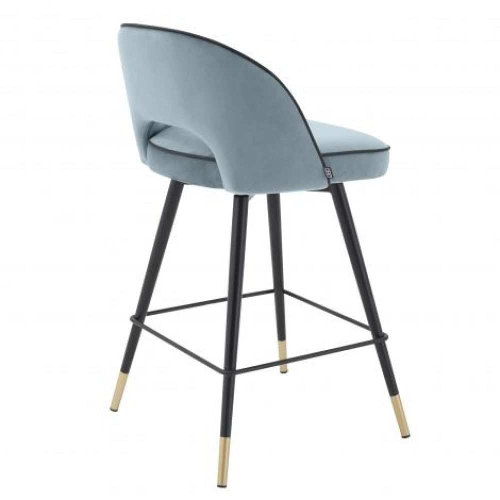 Set 2 scaune de insula rotative tapitat cu Catifea Albastru cu picioare din Metal Negru/Auriu H93xL51xA52cm Cliff