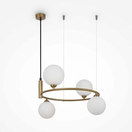 Lustra din Metal si Sticla Alama/Alb cu 4 becuri G9 25W D40xH178cm Ring