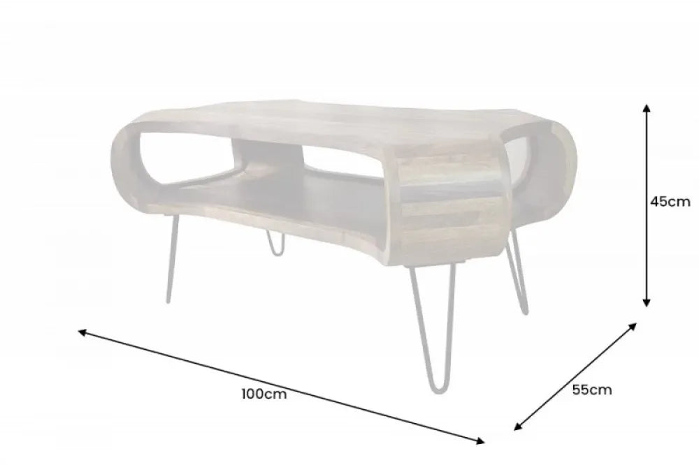 Masuta de cafea Dreptunghiulara din Lemn masiv de sheesham Maro si Metal Negru L100xH45cm Organic Living
