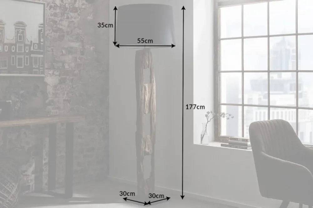 Lampa de podea din Lemn Maro si Textil Negru H177xD55cm Barracuda