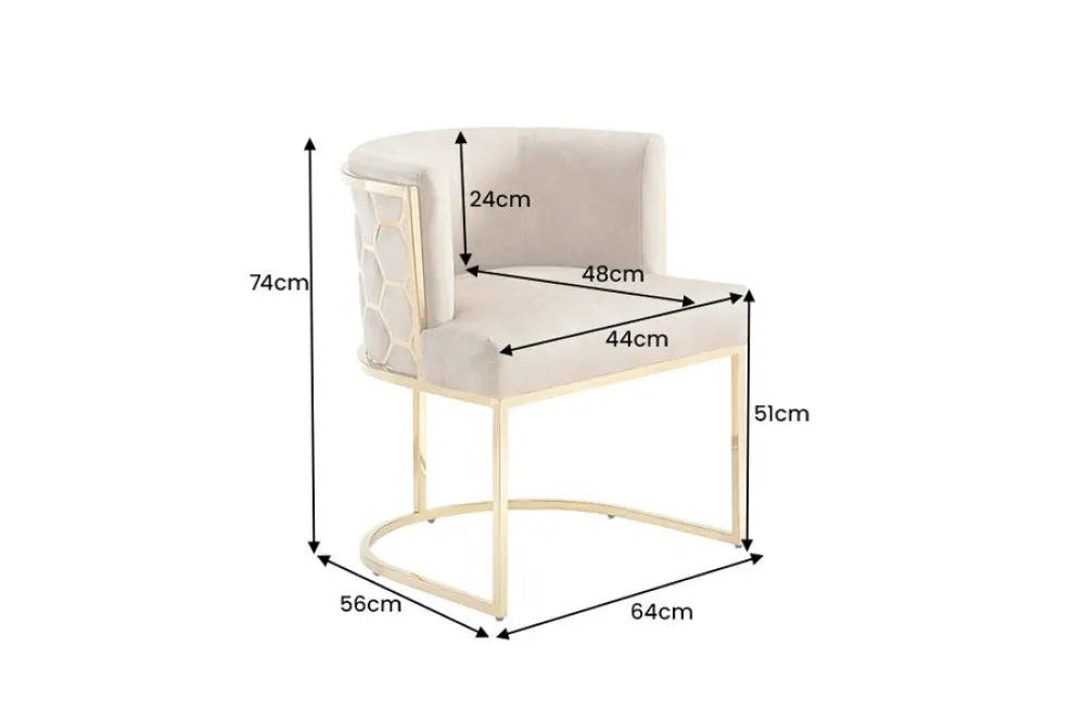Scaun tapitat cu Catifea Bej si picioare din Otel inoxidabil Auriu H74xL64xA56cm ELEGANCE