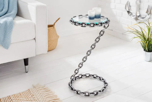 Masuta laterala din Sticla securizata Transparent si Metal Argintiu L33xH55cm Chain