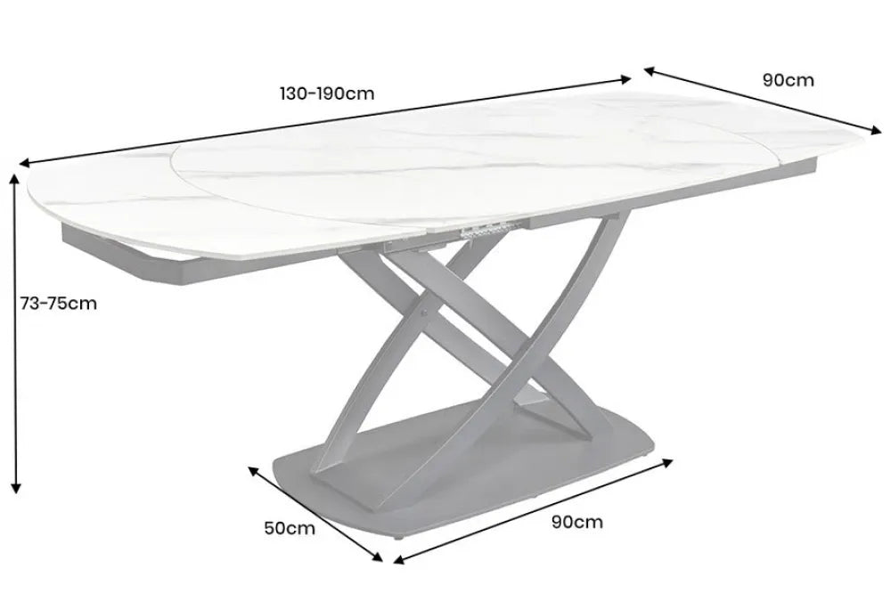 Masa extensibila din Ceramica Alb cu efect de marmura si Metal Negru L130-190xH75cm Inception