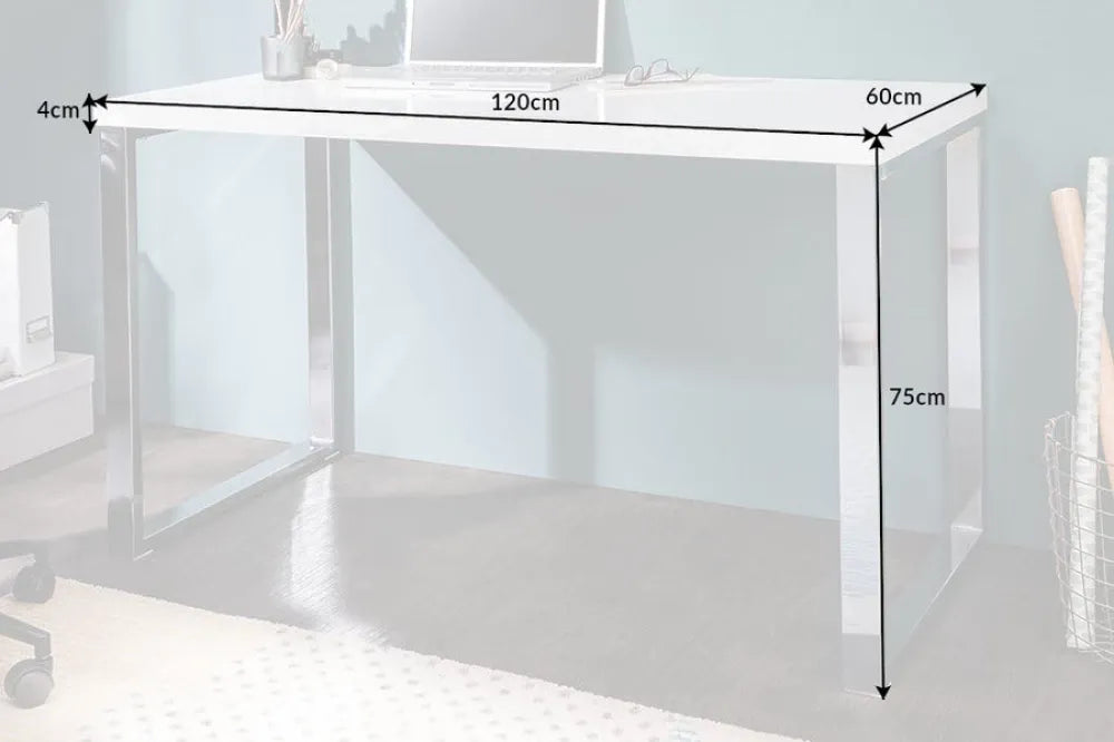 Birou din MDF Alb lucios si Metal Argintiu L120xH75cm White