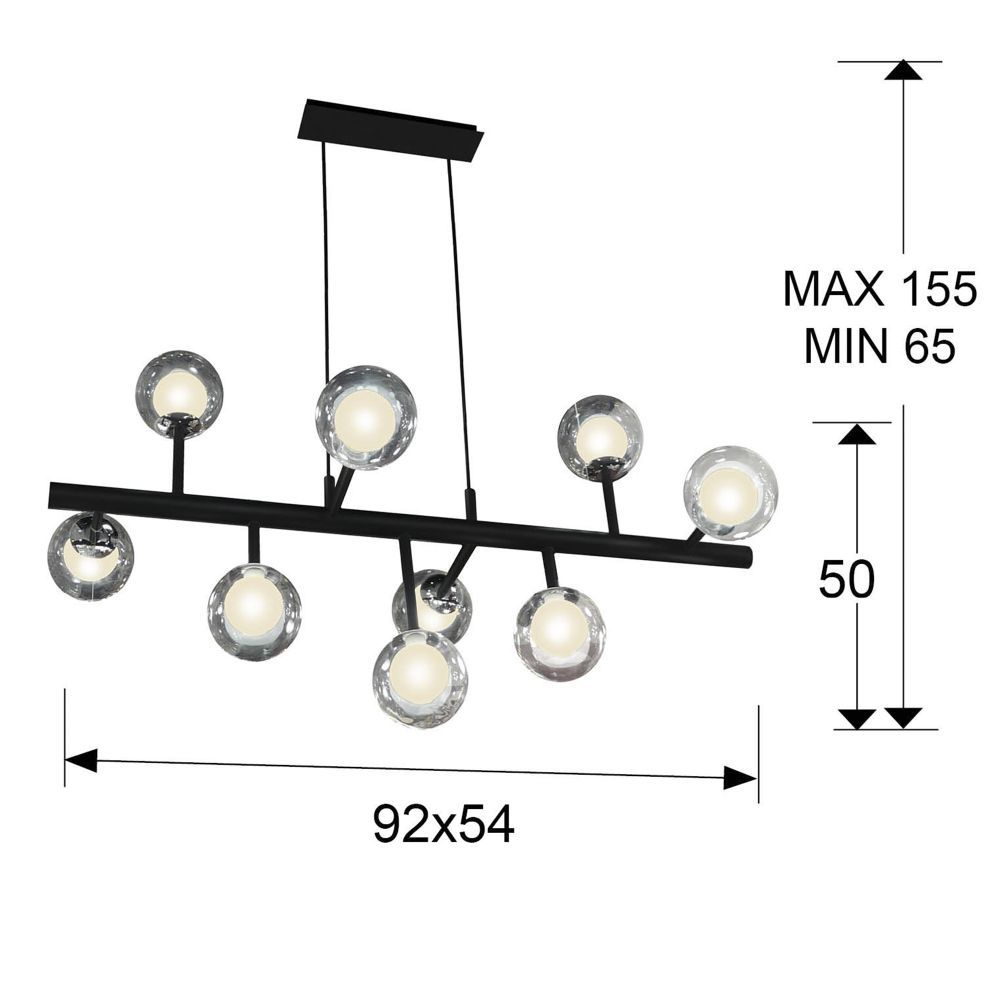 Lustra dreptunghiulara cu inaltime reglabila din Sticla Transparent cu 9 becuri L92x54xH155cm Altais