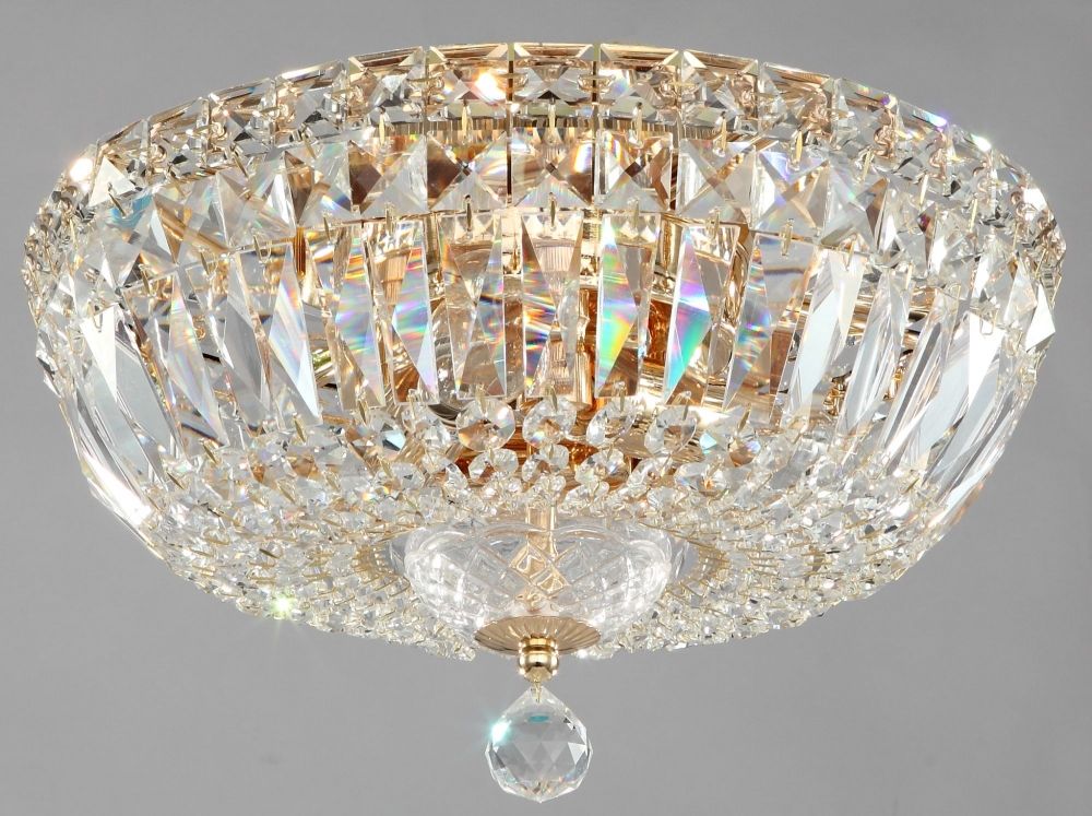 Candelabru Rotund din Metal si Cristal Auriu/ Basfor D30xH21cm