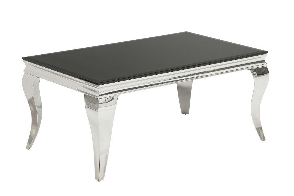 Masuta de cafea Dreptunghiulara din Sticla si Otel inoxidabil Negru/Argintiu L100xH45cm Barock