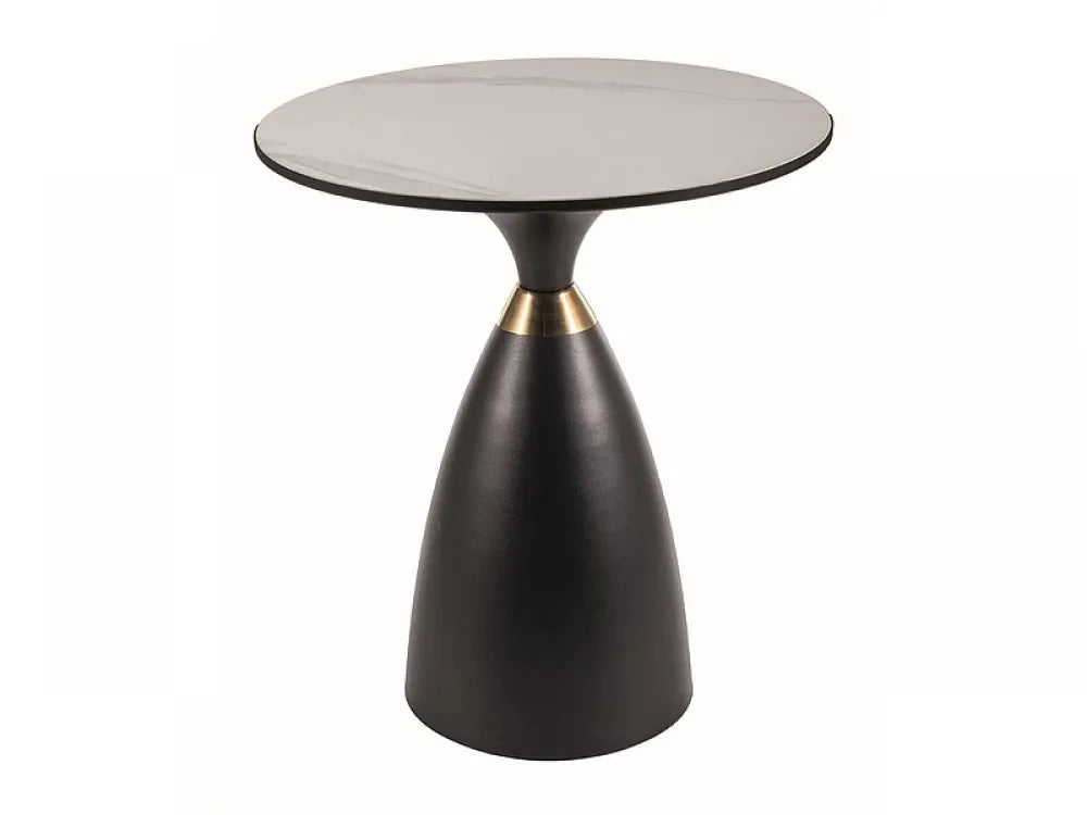 Masuta laterala Rotunda din Ceramica Alb cu efect de marmura si Metal Negru D50xH56cm Gemini