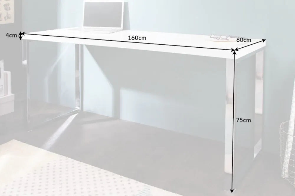 Birou din MDF Alb si Metal Argintiu L160xH75cm WHITE DESK