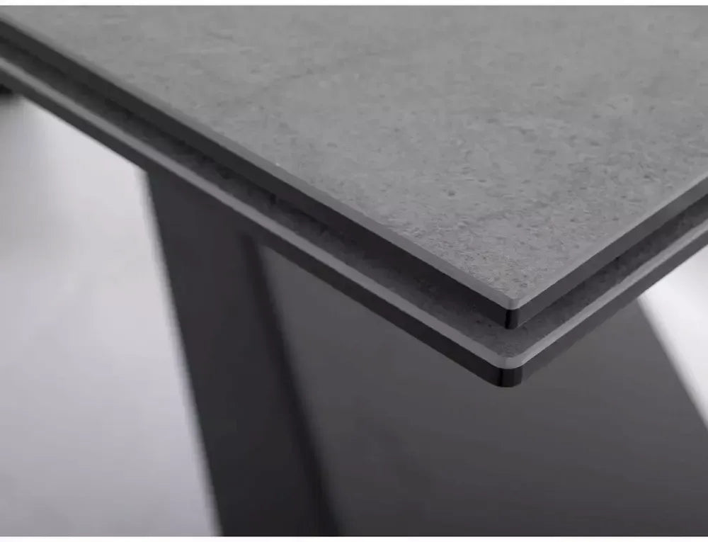 Masa Dreptunghiulara de 12 persoane din Sticla securizata+Ceramica Gri deschis mat si Metal Negru mat L160-240xH77cm Westin