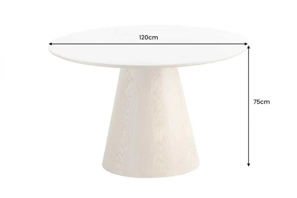 Masa din Ceramica Alb cu efect de marmura si Furnir de stejar Maro D120xH75cm Unique