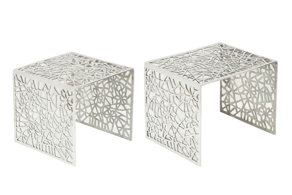Set 2 masute de cafea Dreptunghiulara din Metal Argintiu L38/50xH36/40cm Abstract