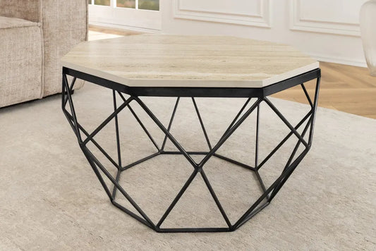 Masuta de cafea din Travertin Bej si Metal Negru L70xH38cm Diamond
