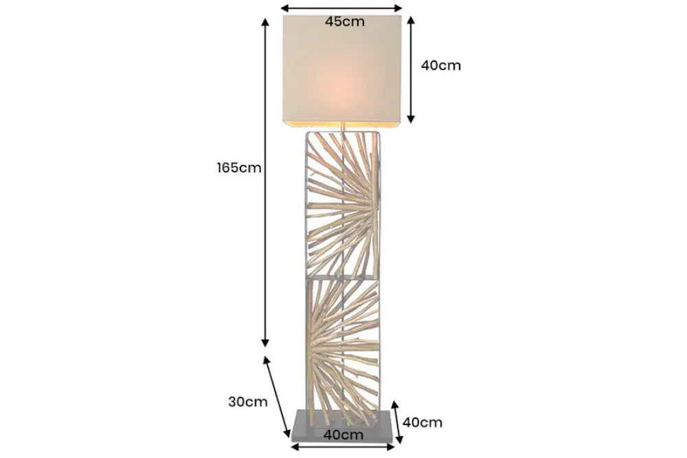 Lampa de podea din Metal/Lemn Negru/Maro si Textil Bej L45xH165cm EUPHORIA