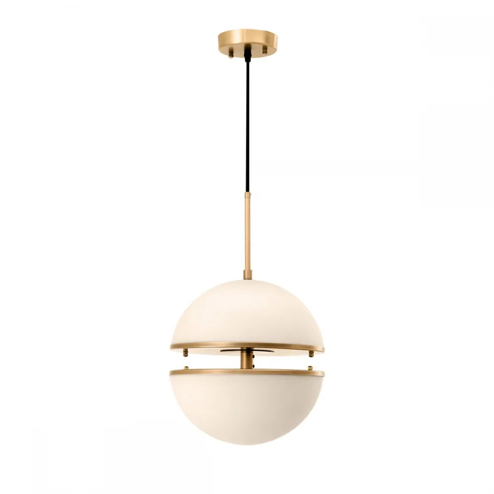 Pendul din Metal Alama si Sticla Alb H190xD30cm Spiridon Single Eichholtz