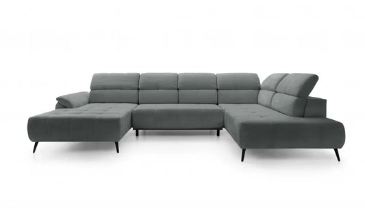 Coltar extensibil electric In forma de U tapitat cu Chenille Gri inchis cu lada depozitare Genova III