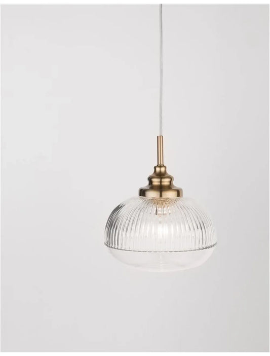 Pendul structura din Metal Auriu si abajur din Sticla Transparent H120xL18cm IP20 MOND