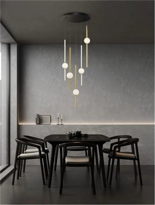 Candelabru structura din Aluminiu Negru/Auriu si abajur din Sticla Alb H50xL52cm IP20 60W 5589lm 3000k ACROBAT