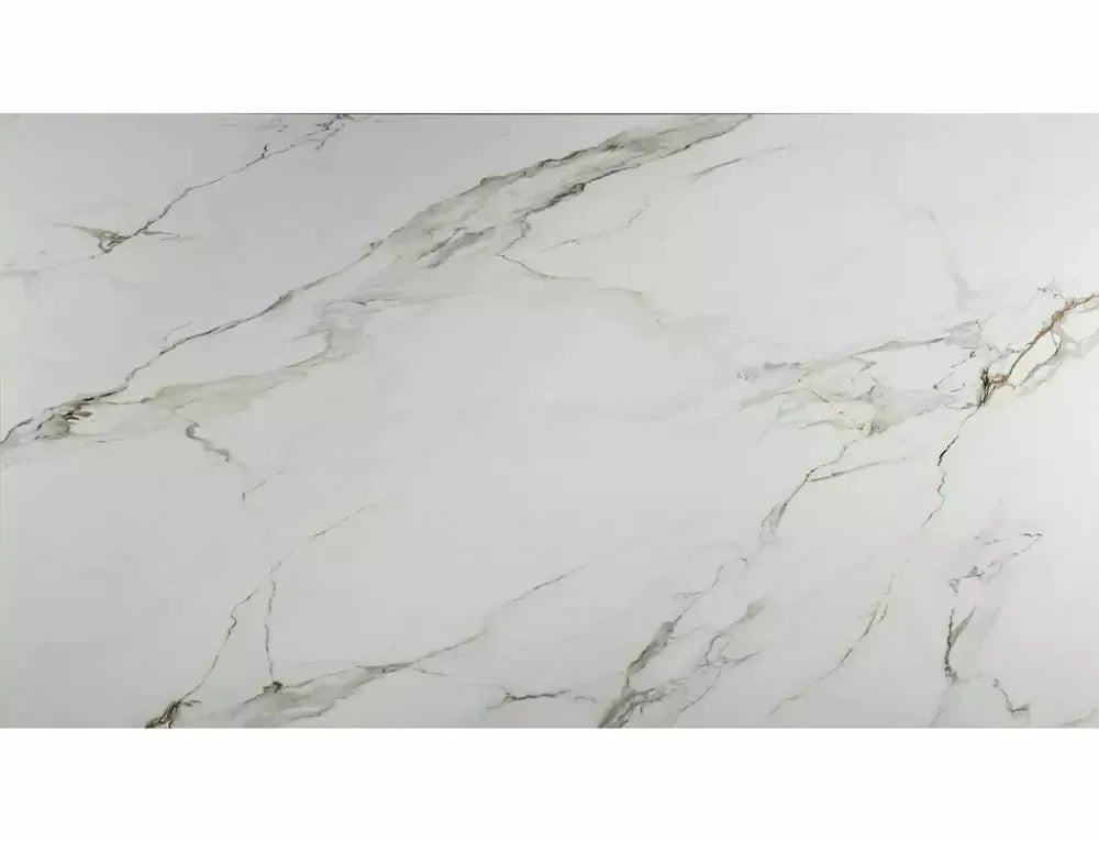 Masa Extensibila de 12 persoane din Ceramica Alb mat cu efect de marmura si Metal+MDF Negru/Maro L180-240xH75cm Genesis