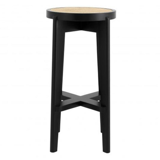 Scaun de bar din Ratan Bej cu picioare din Lemn Negru H77xL44xA44cm Dareau