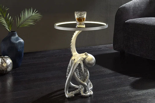 Masuta de cafea cu banda led incorporata din Sticla securizata Transparent si Polirasina Gri L43xH53cm WILDLIFE OCTOPUS