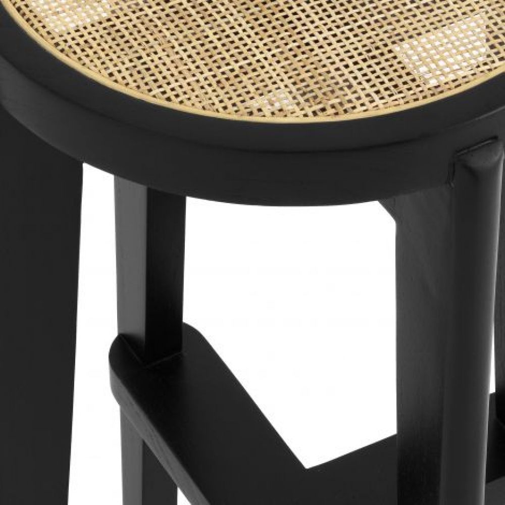 Scaun de bar din Ratan Bej cu picioare din Lemn Negru H77xL44xA44cm Dareau
