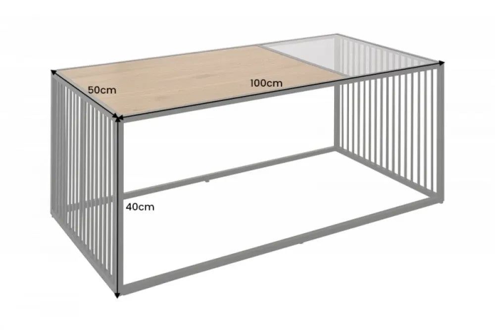 Masuta de cafea Dreptunghiulara din MDF+Sticla securizata Maro si Metal Negru L100xH40cm Architecture