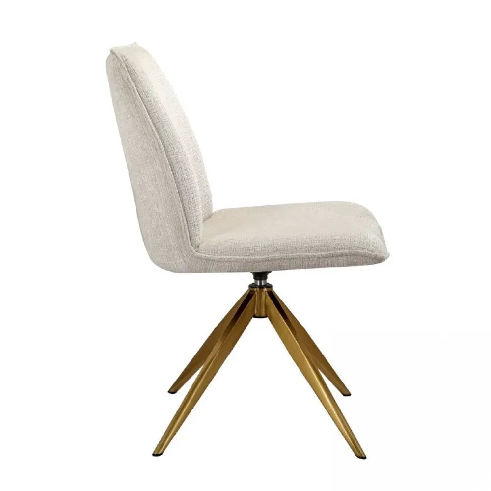 Scaun tapitat cu Chenille Bej cu picioare din Metal Auriu H89xL52xA63cm Dakota Richmond Interiors