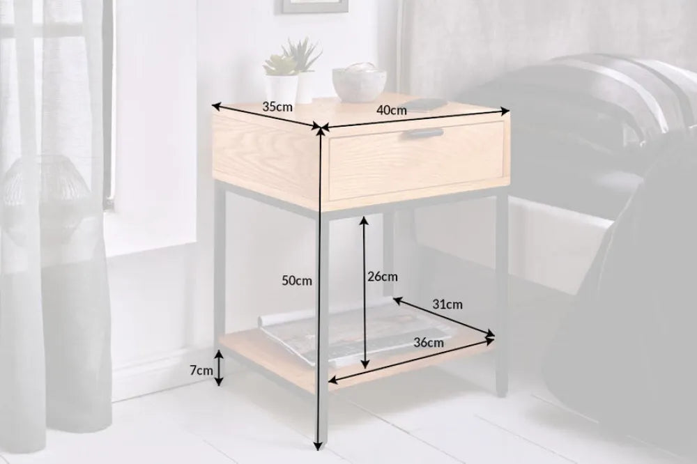 Noptiera din Lemn de stejar Maro si Metal Negru L40xH50cm Elements