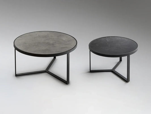 Set 2 masute de cafea din Metal Negru si MDF Gri/Negru D55/71xH36/41cm Naira