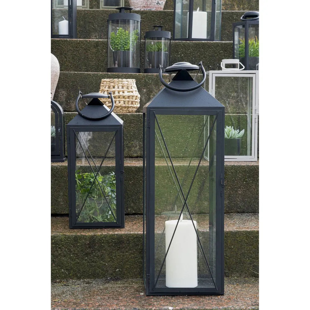 Set 2 felinare din Metal/Sticla Negru/Transparent H45/70xL19/23cm Casa