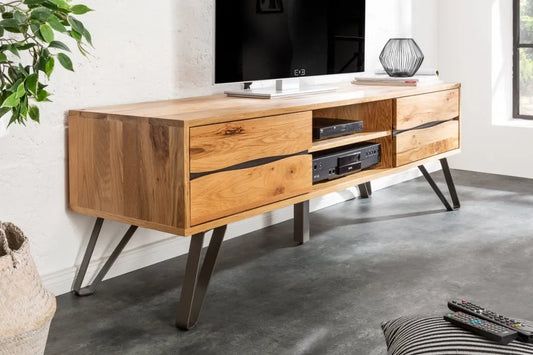 Comoda TV din Furnir de stejar Maro si Metal Negru L160xH50cm LIVING EDGE