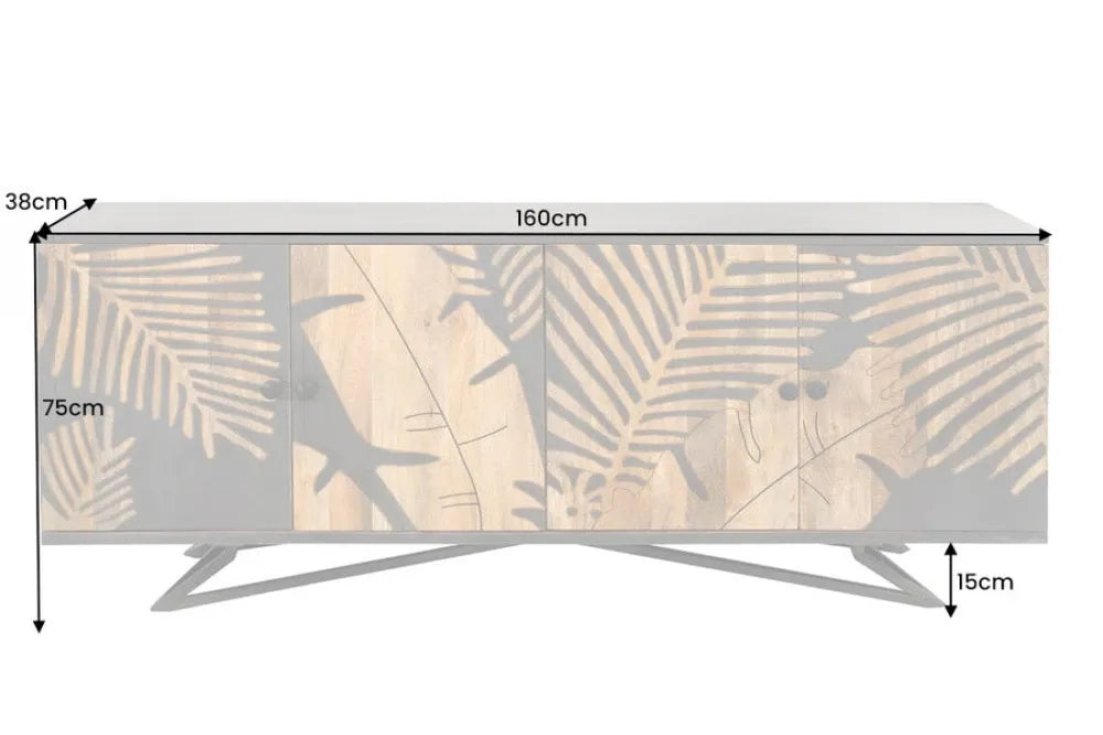 Comoda din Lemn de mango Gri antracit/Maro si Metal Negru L160xH75cm Tropical