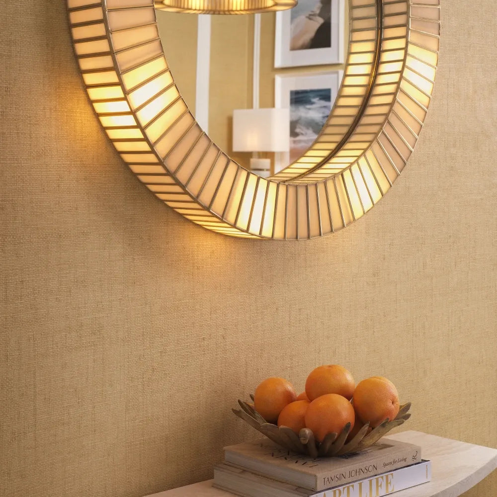 Oglinda cu iluminare din Metal/Sticla Alama/Alb D91cm Monari Eichholtz