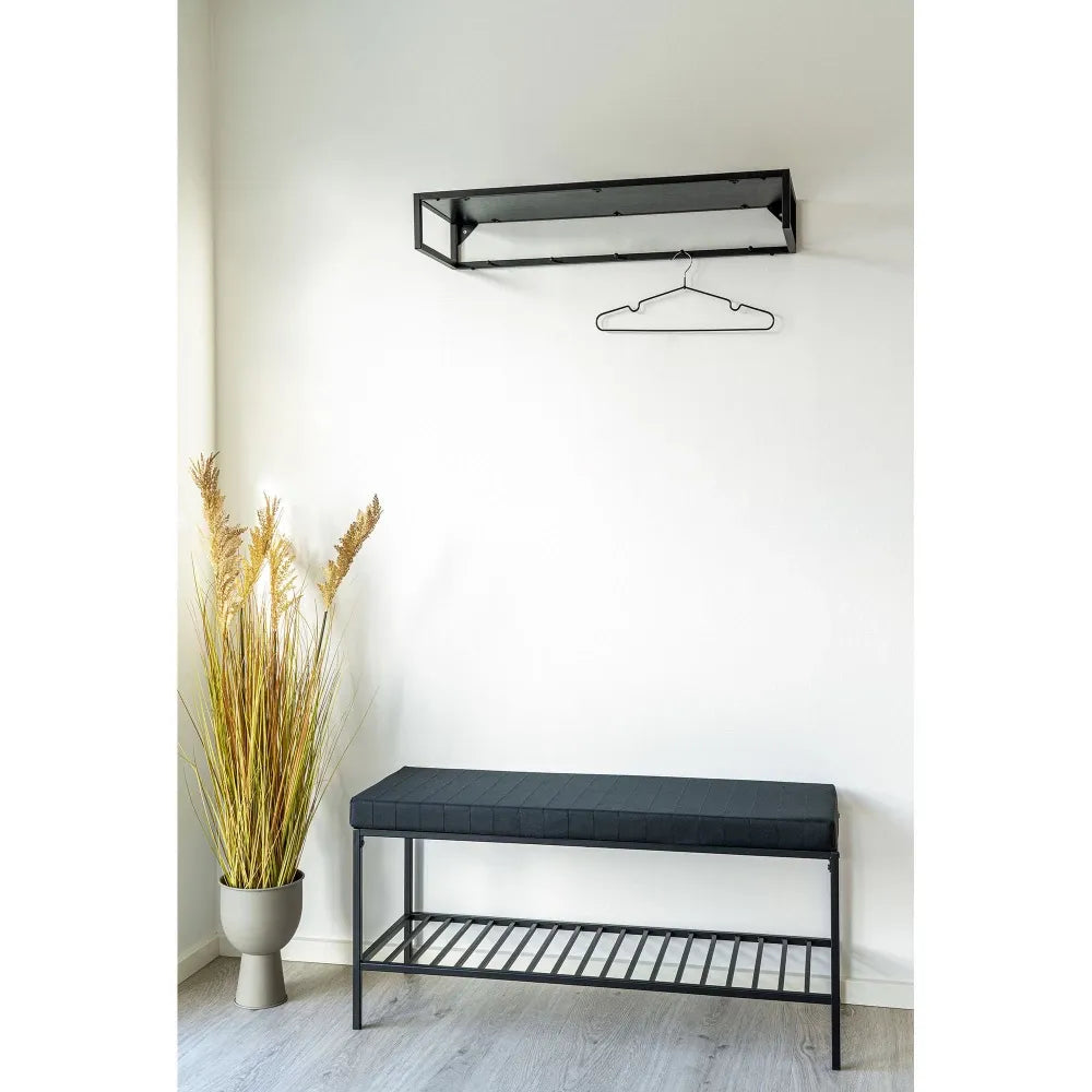 Bancheta din Metal Negru si Stofa Negru H48.5xL100cm Vita