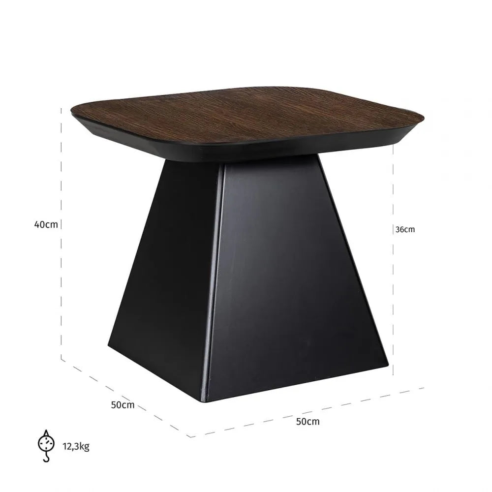 Masuta laterala Patrata din Furnir de stejar Maro si MDF Negru L50xH40cm Bonvoy