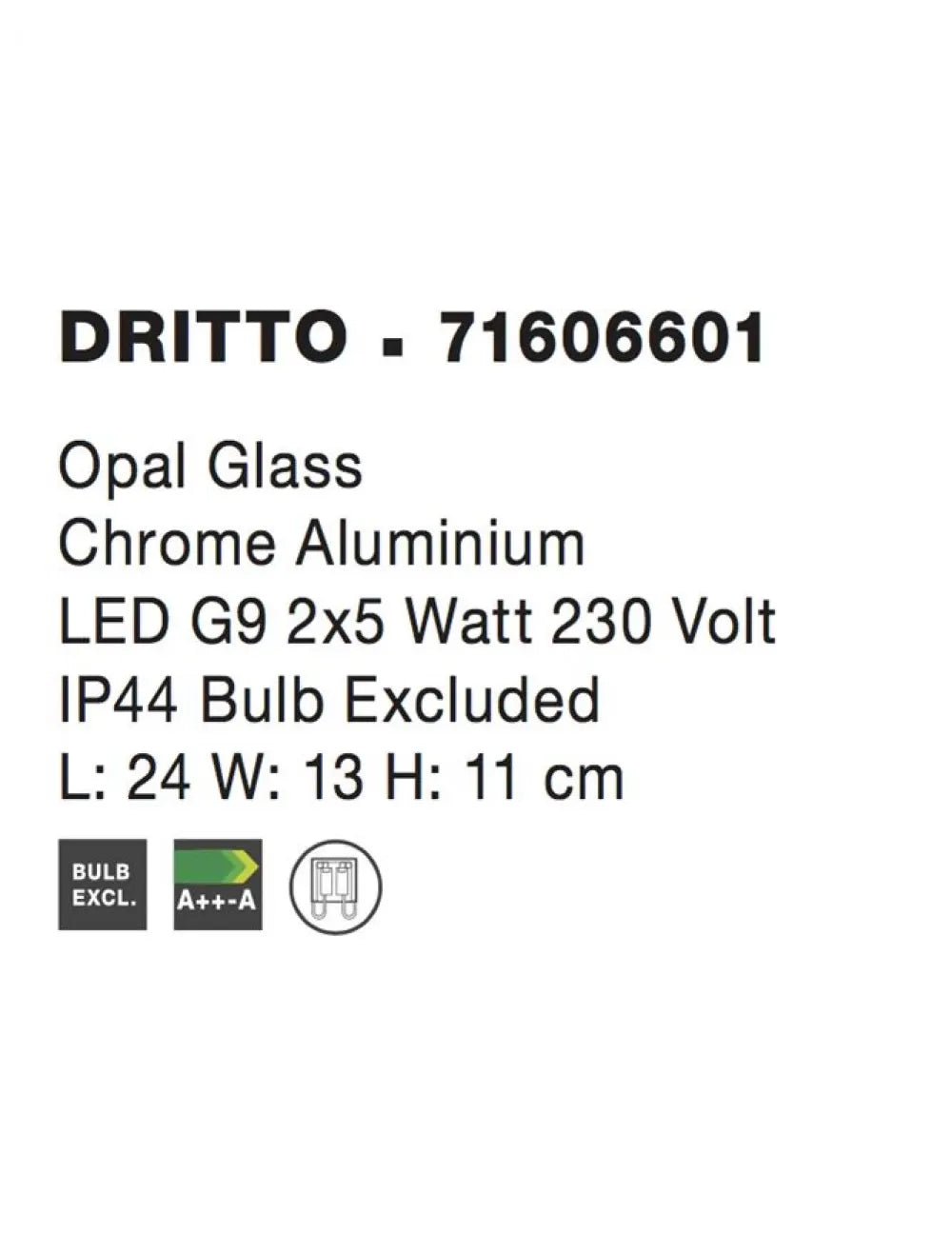 Aplica de perete structura din Aluminiu Argintiu si abajur din Sticla Alb H11xL24cm IP44 DRITTO