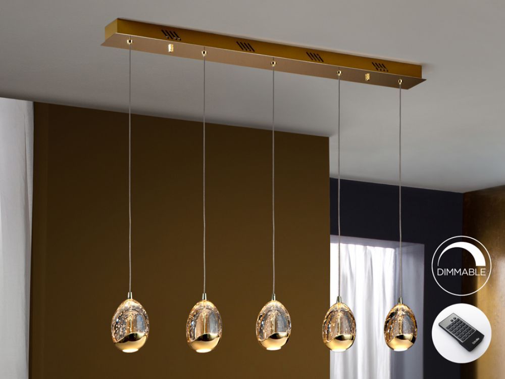 Lustra dreptunghiulara cu inaltime reglabila din Sticla Transparent cu LED L96x9xH145cm Rocio