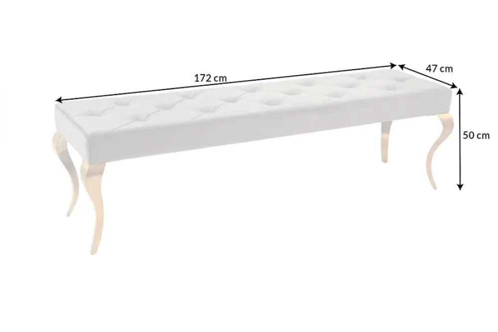 Bancheta din Otel inoxidabil Auriu si Catifea Gri H50xL172cm Modern Barock