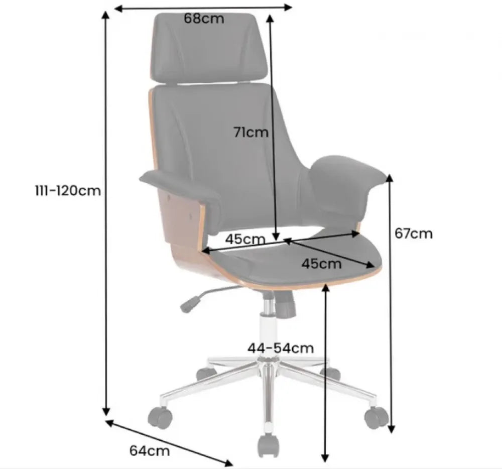 Scaun de birou cu inaltime reglabila din Piele artificiala Negru cu picioare din Metal Argintiu H111-120xL64xA64cm Manhattan