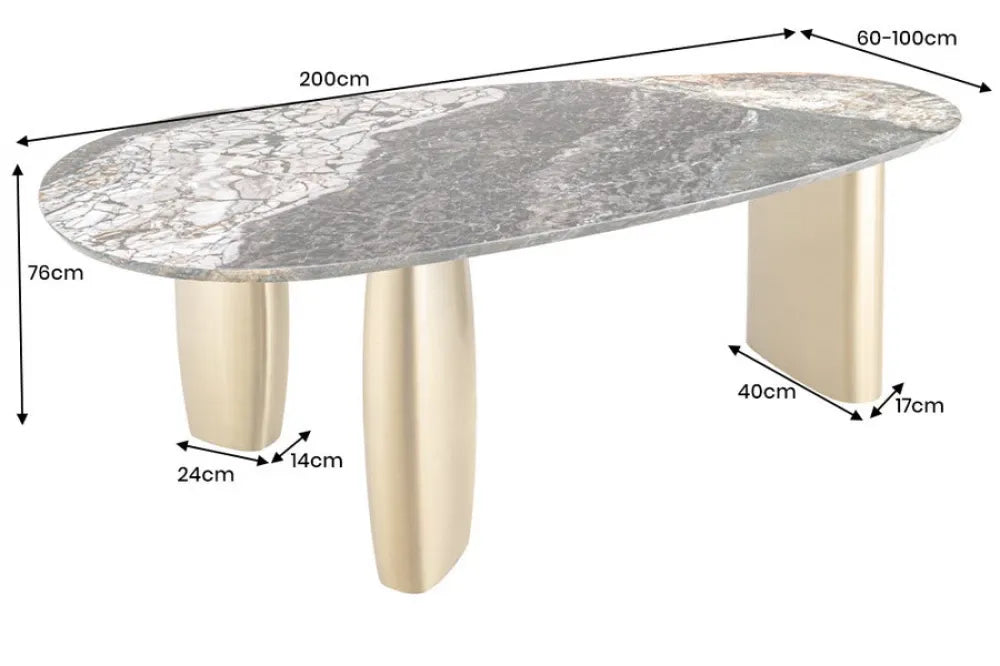 Masa din Marmura Multicolor si Metal Auriu L200xH76cm Organic