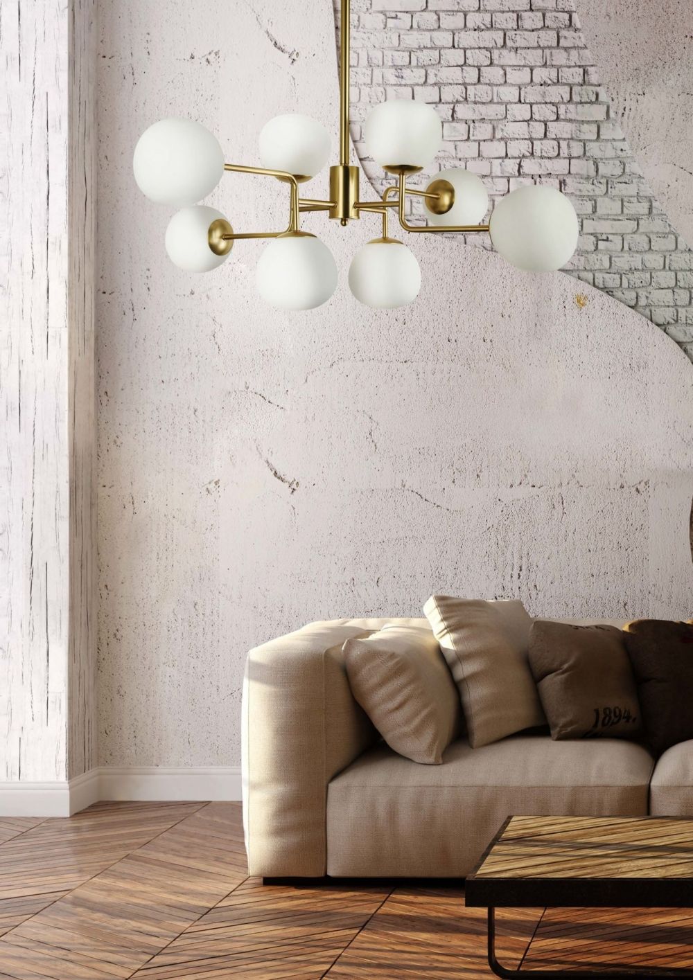 Lustra ovala cu inaltime reglabila din Sticla Alb cu 8 becuri L96x57xH130cm Erich