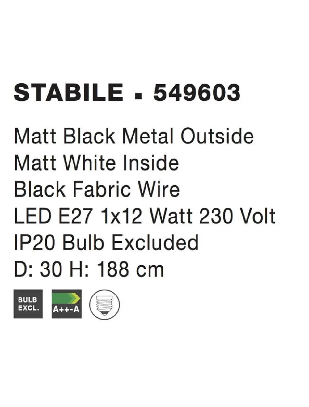 Lampa de podea structura din Metal Negru si abajur din Metal Negru H188xL30cm IP20 STABILE