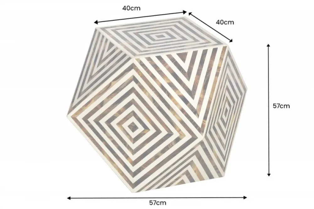 Masuta laterala Rotunda din Polirasina Alb/Maro L57xH57cm Bone Inlay